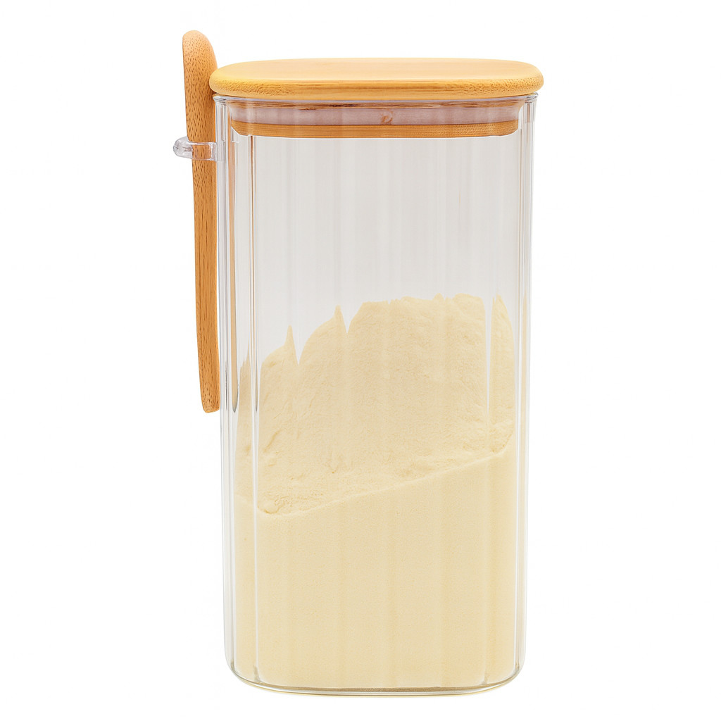 Pote de Vidro Hermético Borossilicato Transparente Canelado C/Colher 1100ml Mantimentos Cozinha