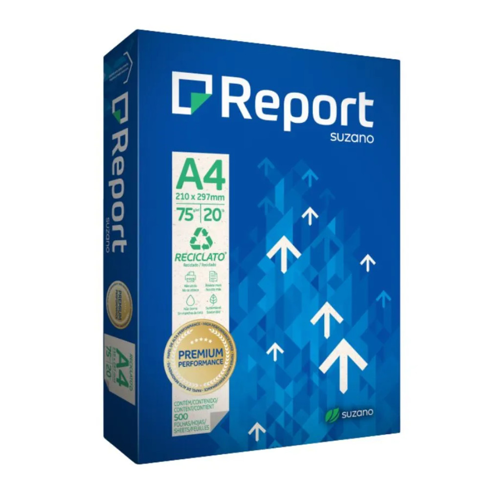 Papel Sulfite A4 Reciclado 075g Report (Suzano) Pacote com 500 (Resma)