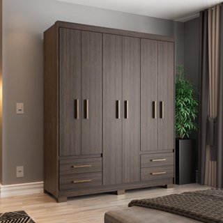 Guarda-Roupa Casal 6 Portas 4 Gavetas Primacy Cappuccino Wood em Oferta na Shopee