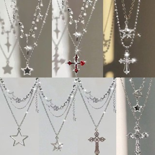 Personalidade Casual Multi-Camada Correntes Colares Para Mulheres Gótico Estrela Cruz Pingente Colar Jóias em Oferta na Shopee