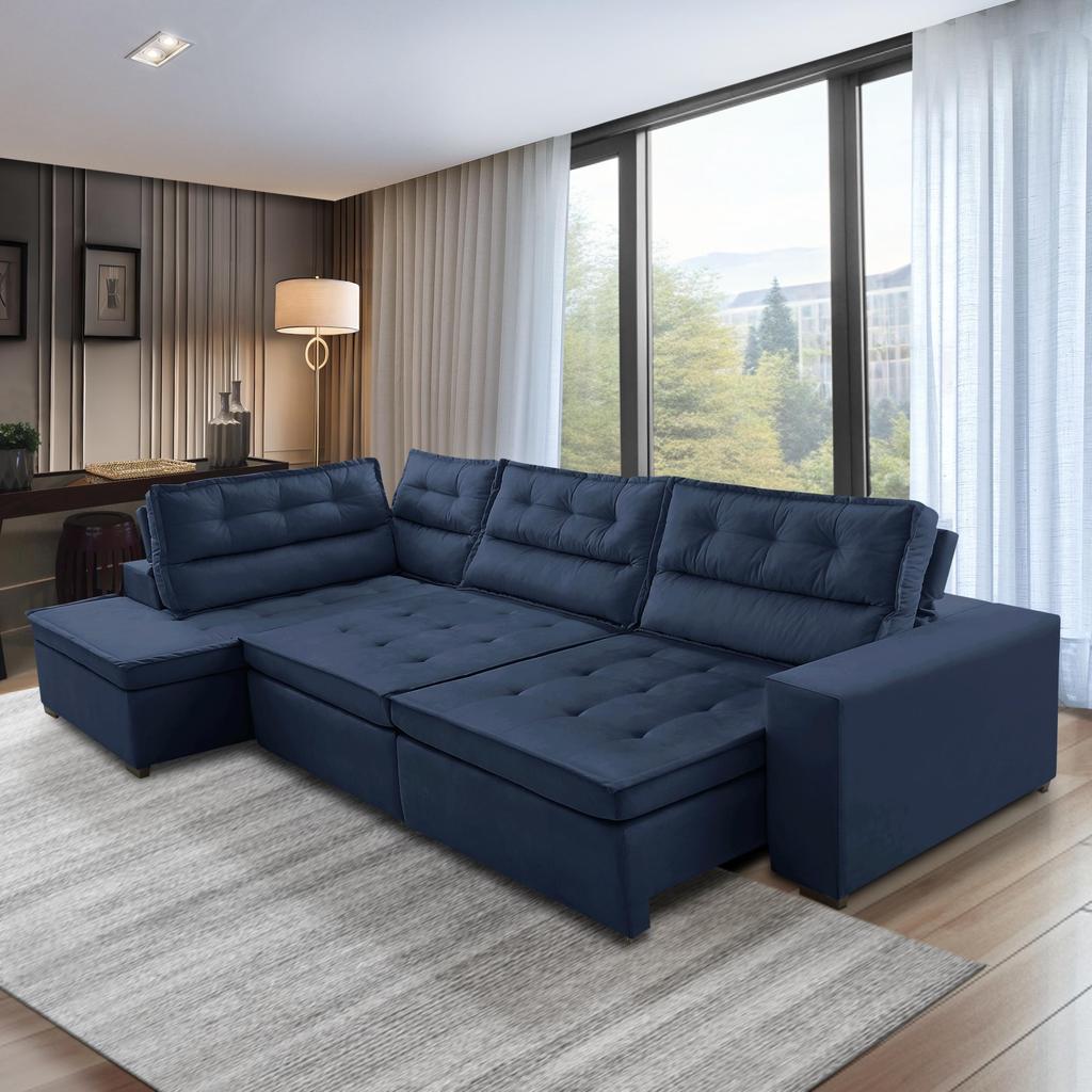 Sofá de Canto Retrátil e Reclinável com Molas 3,40x2,00 Esq Virginia Suede Azul Adonai Estofados em Oferta na Shopee