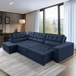 Sofá de Canto Retrátil e Reclinável com Molas 3,40x2,00 Esq Virginia Suede Azul Adonai Estofados