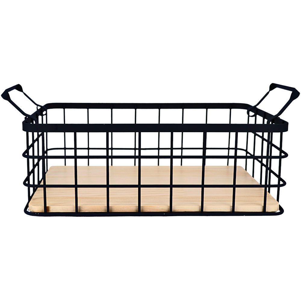 Fruteira de Mesa Hauskraft FRUT006 Retangular Ferro e Madeira 33,5cm