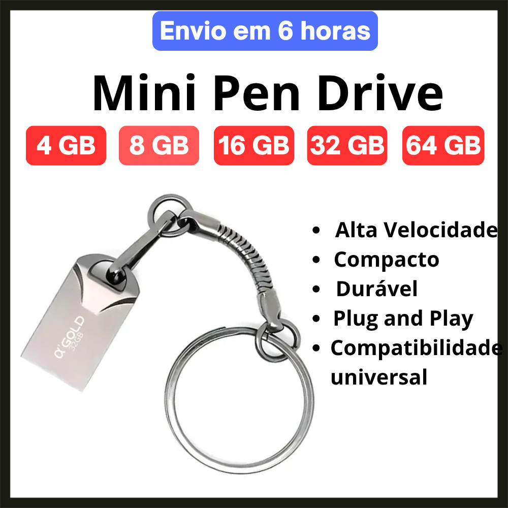 Pen drive Chaveiro Metal Mini 4GB / 8 GB/ 16GB/ 32GB/ 64GB AGOLD em Oferta na Shopee
