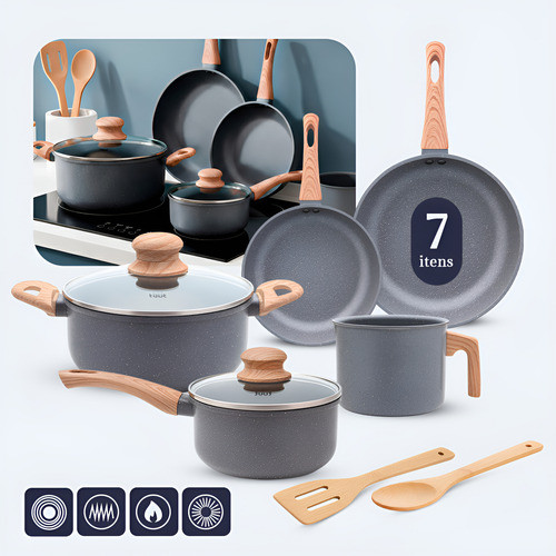 Jogo De Panelas Inducao 3x Mais Antiaderente Cerâmica 7peças  Livre De Pfoa Grafite Premium em Oferta na Shopee