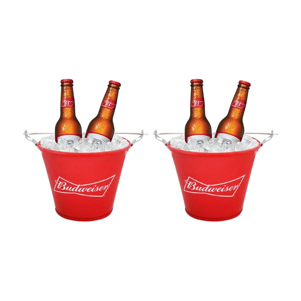 Kit 2 Balde De Gelo Decorativo Budweiser C/ Alça Ideal Para Bar Restaurante Cerveja