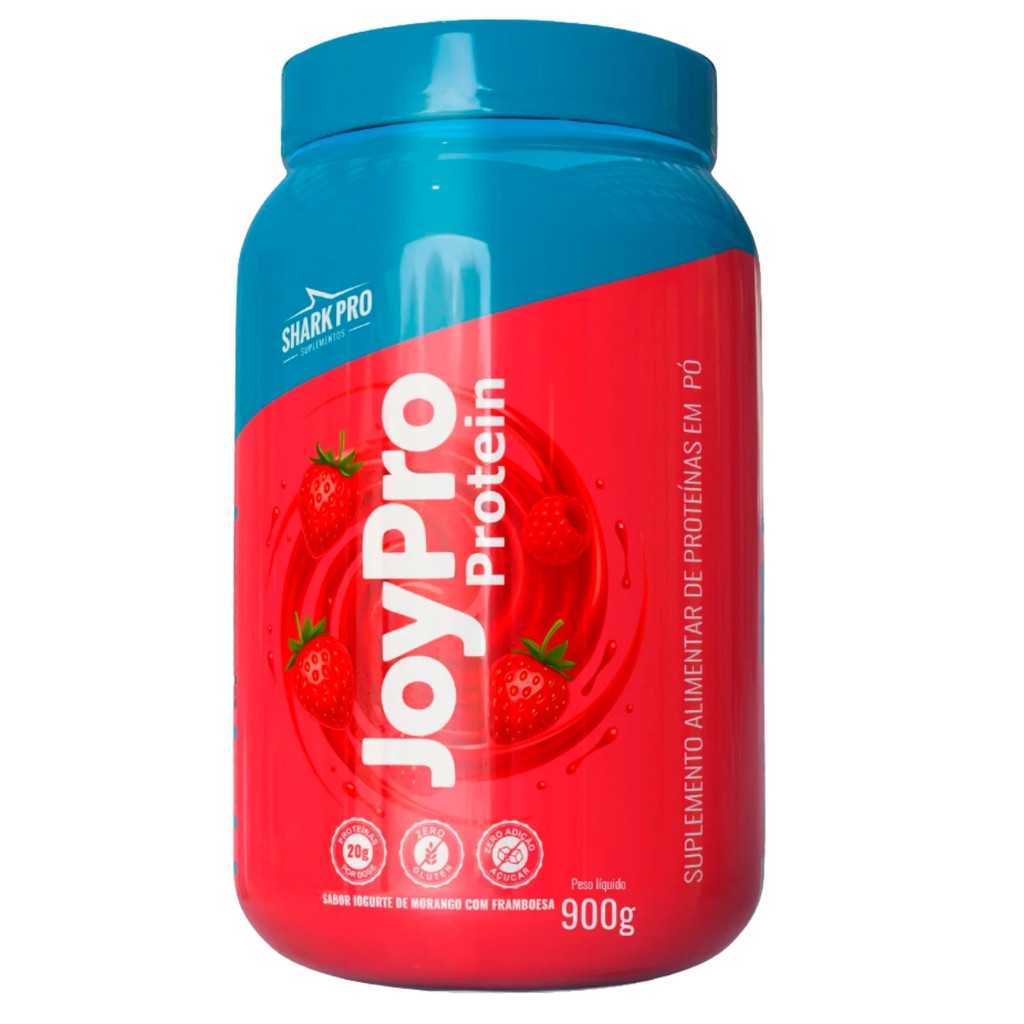 Whey Protein Joypro Pote 900g Sabor Iogurte De Morango Com Framboesa Shark Pro em Oferta na Shopee