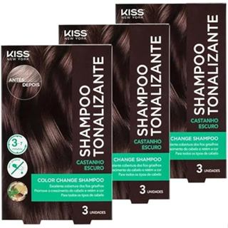 KIT C/3 SHAMPOO TONALIZANTE CASTANHO ESCURO KISS NEW YORK em Oferta na Shopee