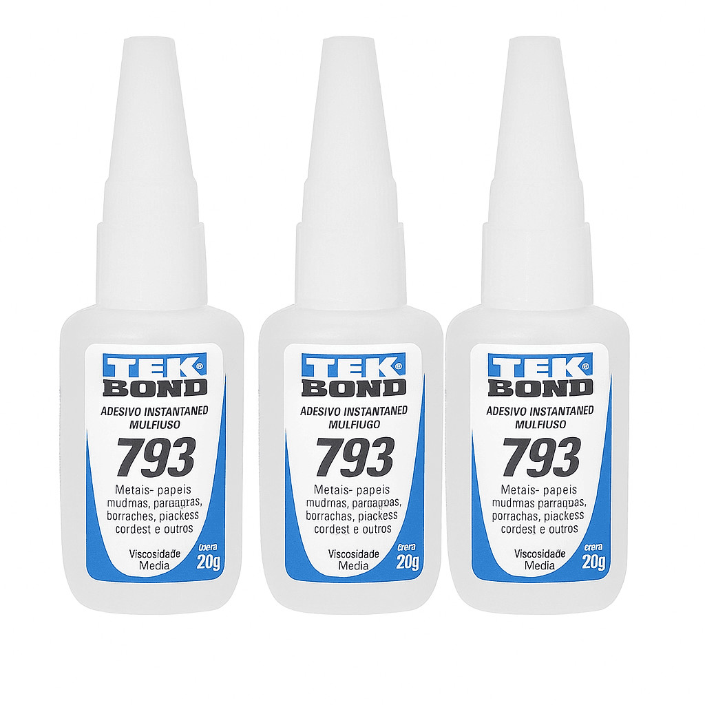 Kit 3 Cola Instantânea 793 Tek bond Líquida 20g Acrigel Unhas Tips Postiça Forte Madeira Borracha