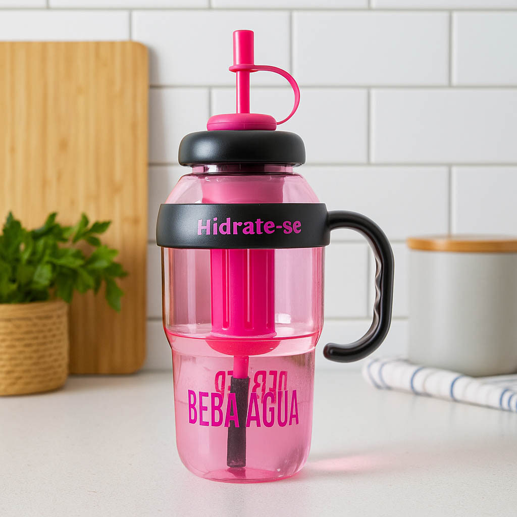 Garrafa De Água e Chá 1300ml Esportiva Filtro Infusor Canudo e Tampa Para Academia Passeio ou Escola