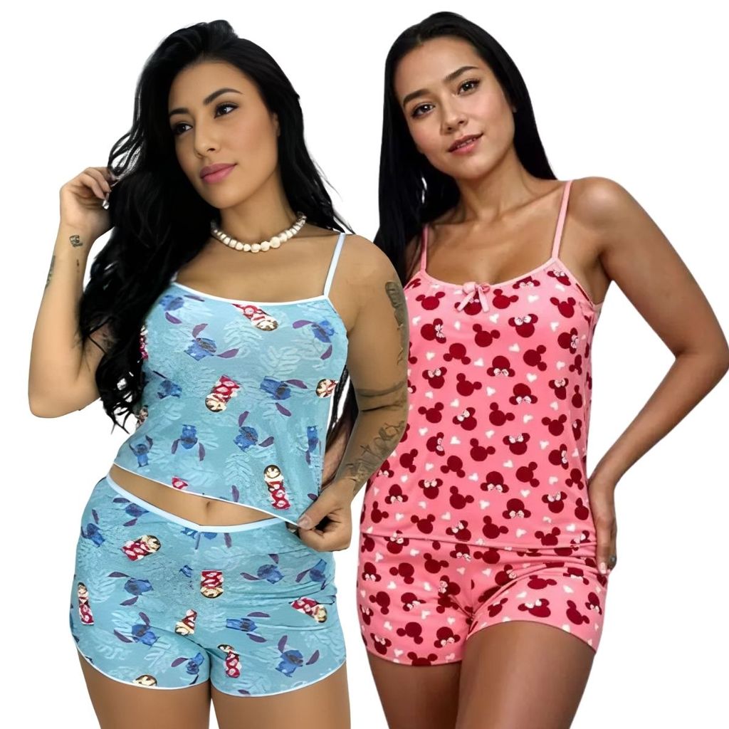 Kit 5 Pijamas Com Short Dool Baby Peças MICRO ESTAMPADO Roupa Feminino De Dormir Linha Premium