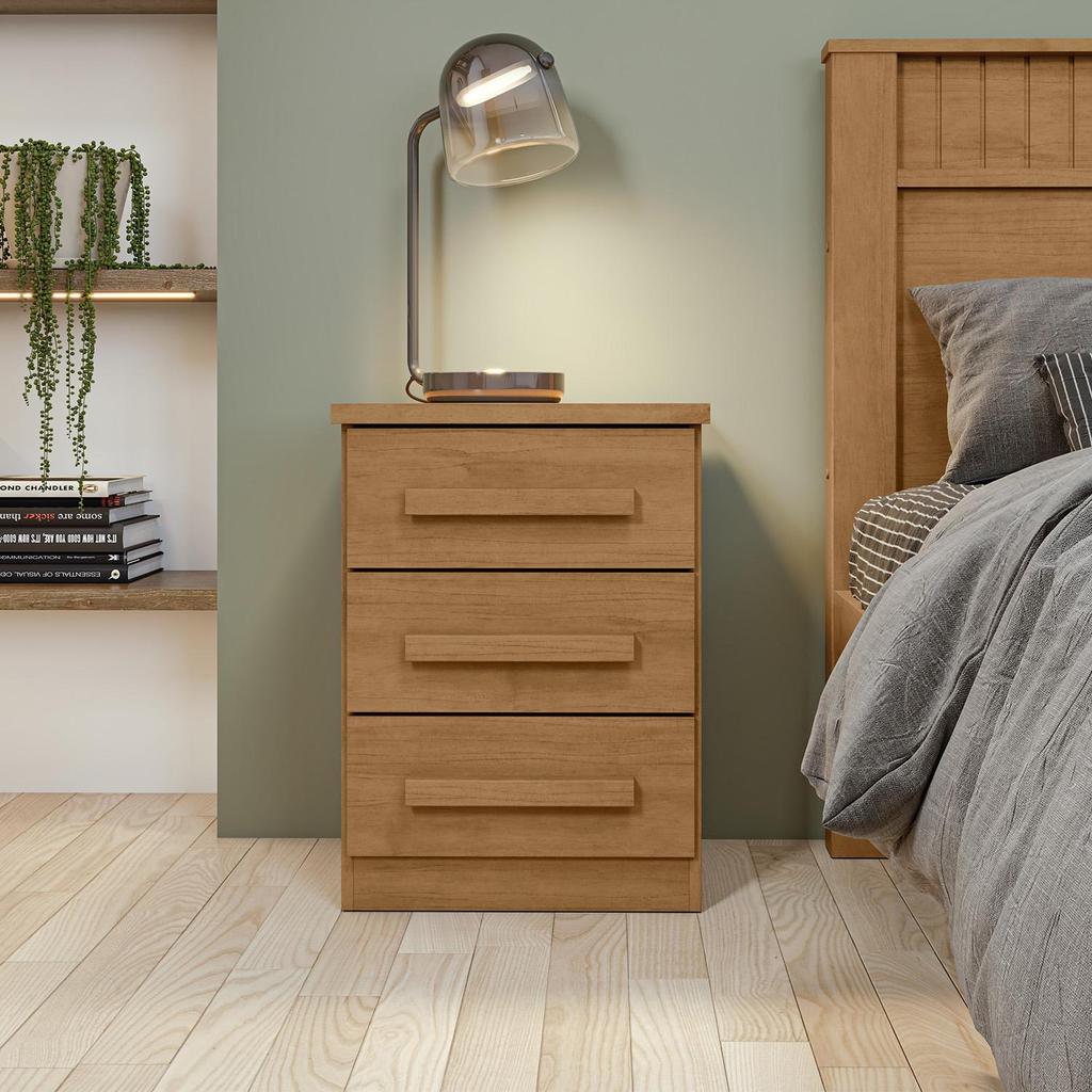 Mesa De Cabeceira 3 Gavetas Baiao Amendoa Clean em Oferta na Shopee