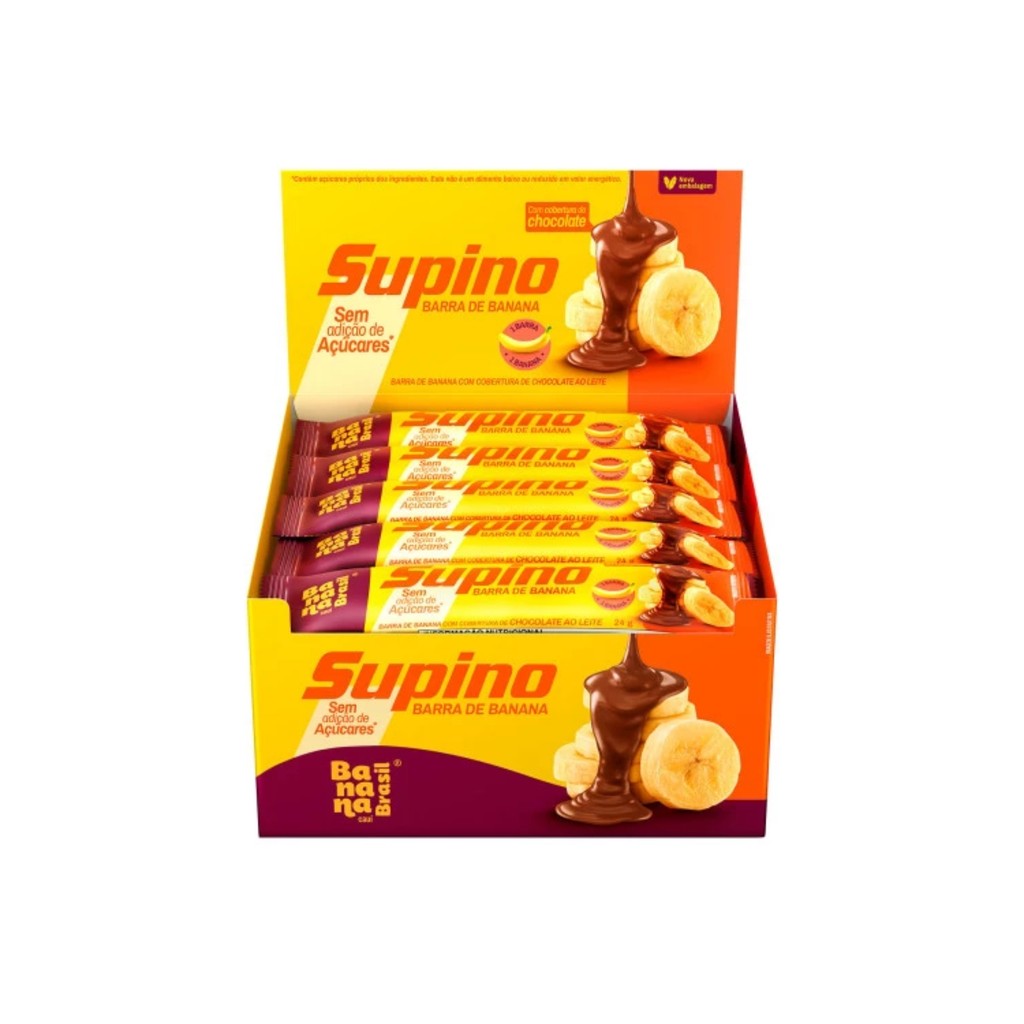 Banana Brasil  - Barra Supino Zero Açúcar -  Display 20x24g - Banana com Chocolate ao Leite