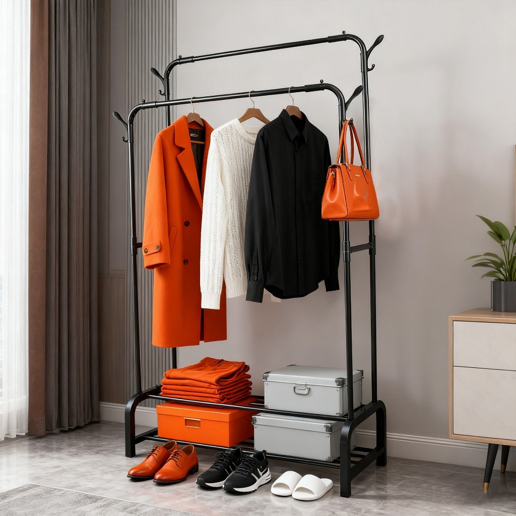 Arara de Roupa Cabideiro Duplo com Sapateira Closet