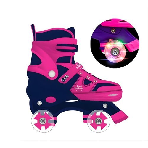 Patins Infantil Quatro Rodas Led Rosa Ajustavel Divertido Seguro Confortavel