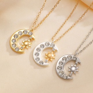 Zircão Lua Sol Pingente Colar Para Mulheres Requintado Clavícula Corrente Vintage Simples Jóias Presente Acessórios em Oferta na Shopee