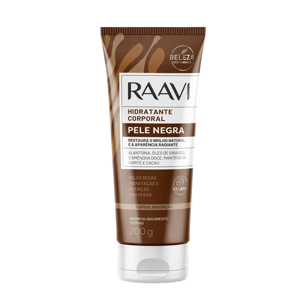 Hidratante Corporal Raavi Pele Negra 200g em Oferta na Shopee