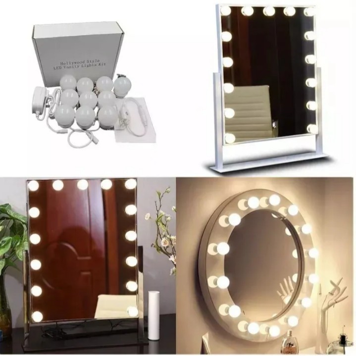 Kit Luz LED Para Espelho Camarim 10 Lâmpadas Regulável 3 Tons Maquiagem Penteadeira Iluminação Profissional USB