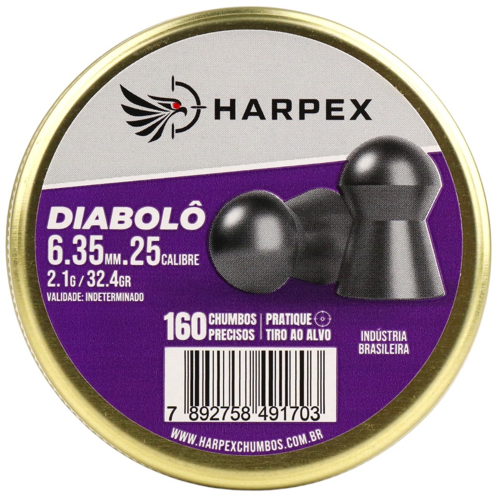 Chumbinho Harpex Diabolô Potência e Precisão 6.35mm (.25) - 160un