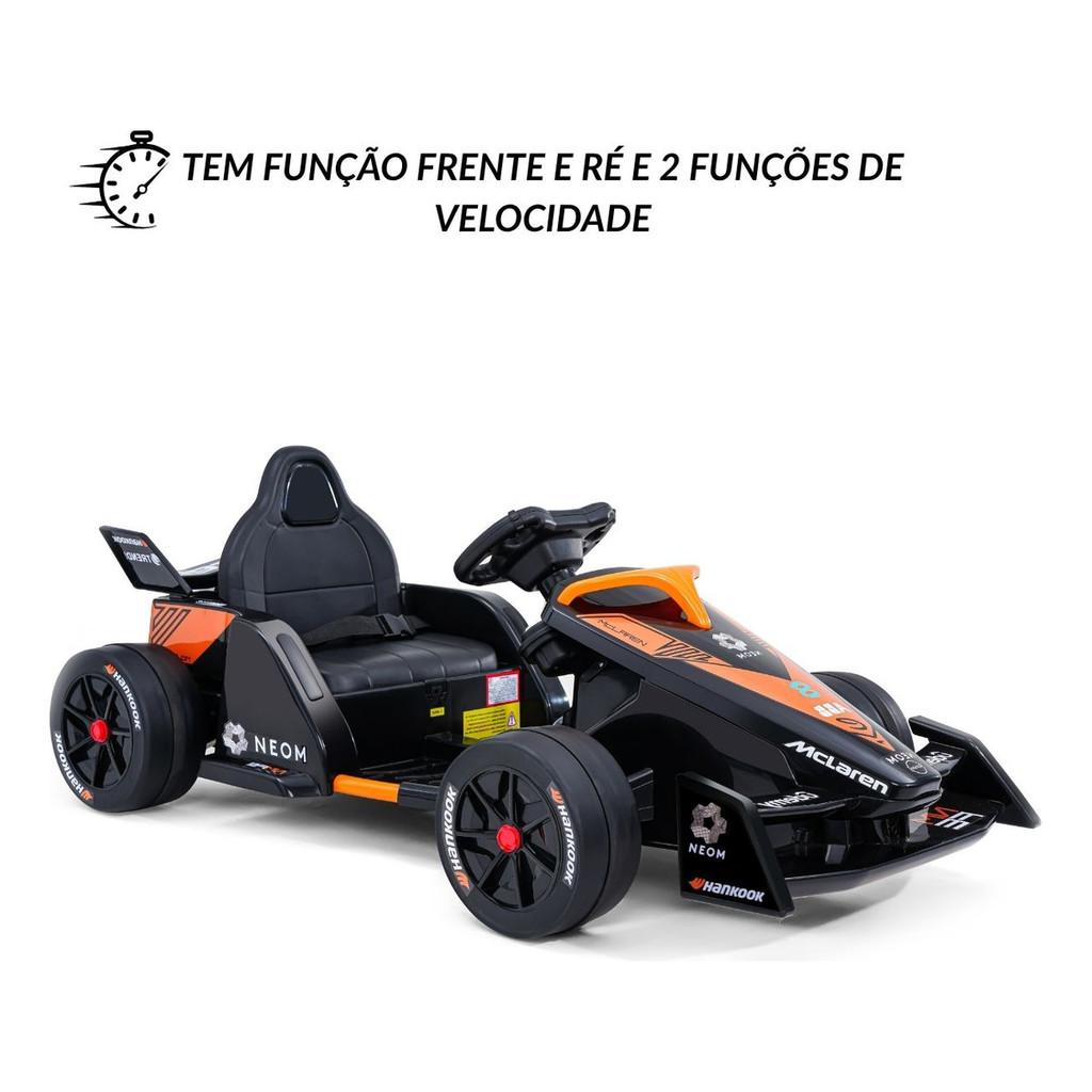Mini Kart Elétrico Infantil 12V Formula-E Maclaren Preto Com Controle Remoto Luz Som USB e 2 Velocidades Bivolt — imagem 2 de 2