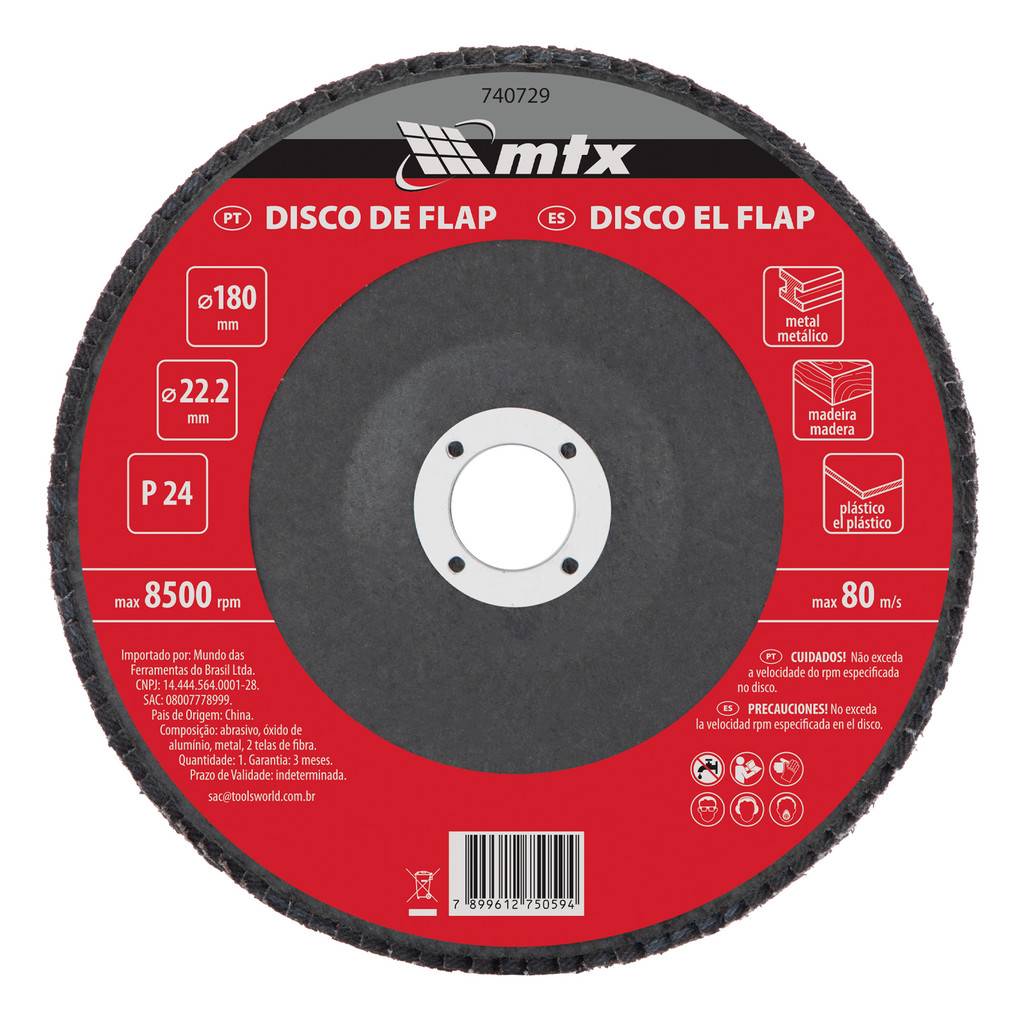 DISCO FLAP, GRAO 24, 180 X 22,2 MM, 1PC // MTX em Oferta na Shopee