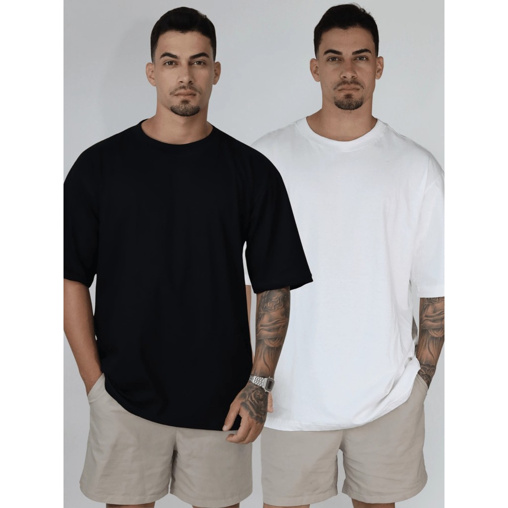 Kit 2 Camiseta Oversized Masculina  Streetwear Lisa Algodão Básica Golinha