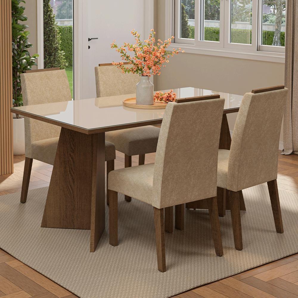 Conjunto Sala De Jantar Tampo De Vidro 4 Cadeiras Rustic/crema/imperial Braga Madesa em Oferta na Shopee