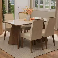 Conjunto Sala De Jantar Tampo De Vidro 4 Cadeiras Rustic/crema/imperial Braga Madesa