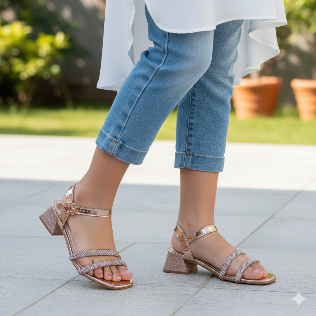 Sandália Molekinha Infantil Menina Salto Bloco Baixo Glitter Rosado Festa Elegante