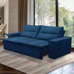 Sofá Retrátil e Reclinável 3 lugares com Molas 2,00m Ester Suede Azul Adonai Estofados