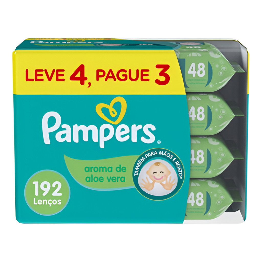 Lenços Umedecidos Pampers Aroma de Aloe Vera, 192 Unidades