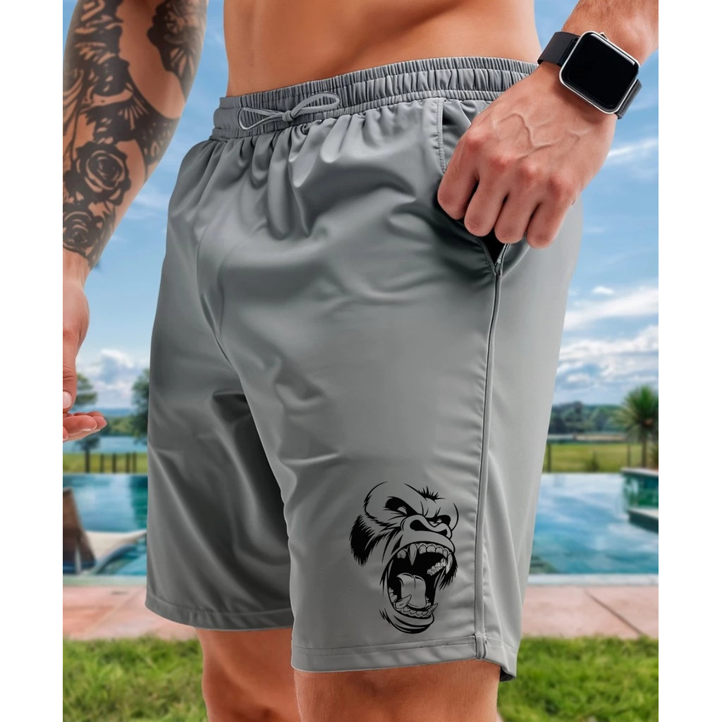 Short Moda Praia Masculino Bermuda Verão Tec Tell Gorila Face Academia Treino Corrida Musculacao Fit