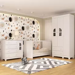 Quarto de Bebê Completo Nina Multimóveis MP4558 com Berço 3 em 1 para Colchão 130x60cm
