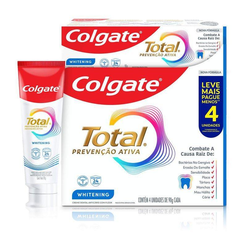 Kit Creme Dental Golgate Total Prevenção Ativa Whitening 4 Unidades 90g Cada