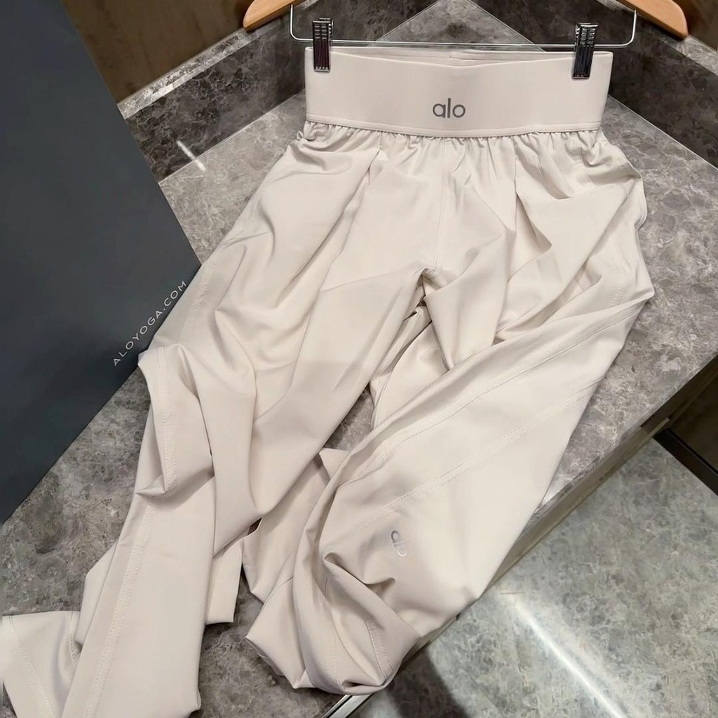 Calças de ioga AL0 Calças femininas de pernas compridas cintura alta elástica Casual calças de rede em Oferta na Shopee