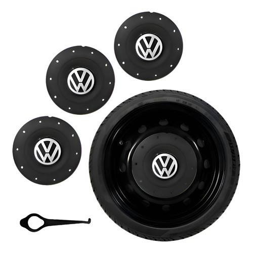 Jogo Centro De Roda Ferro Vw Amarok Aro 13 14 15 Gol Voy Par - Preto