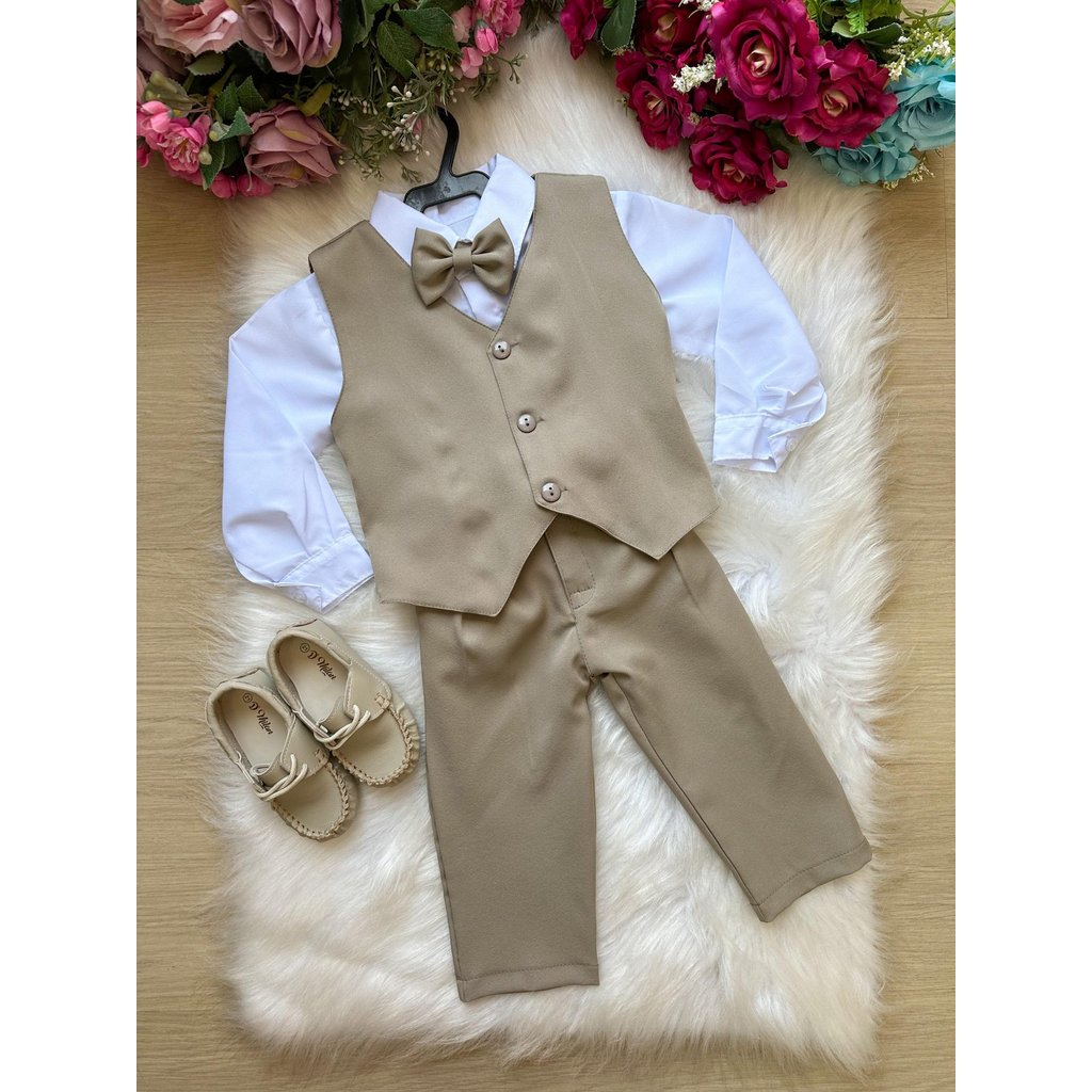 Conjunto Miss Cherry Social Leonardo Colete Bege - Marrom