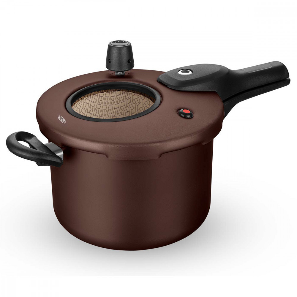 Panela de Pressão MTA Antiaderente Com Visor 4,5L Fechamento Externo Chocolate em Oferta na Shopee
