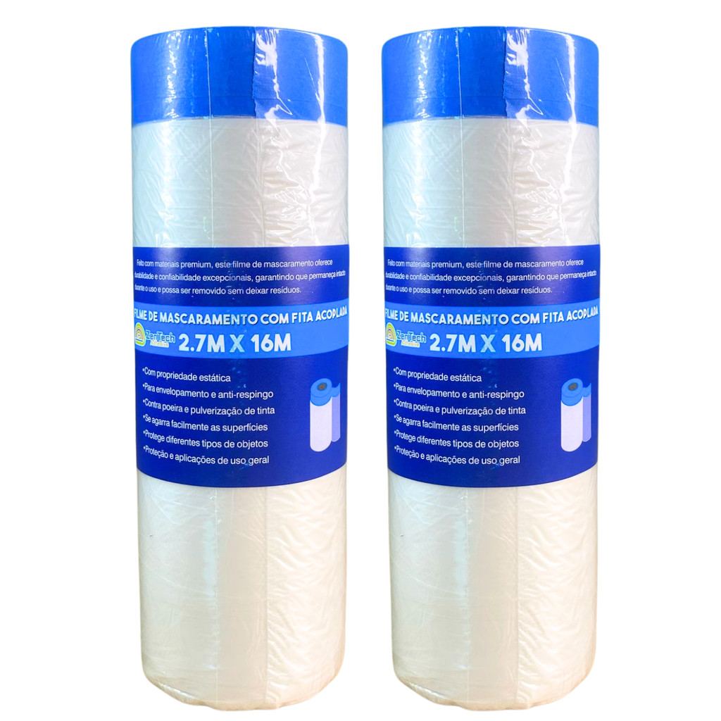 Kit Filme de Mascaramento Eletrostático Com Fita Crepe Zentech Vários Tamanhos