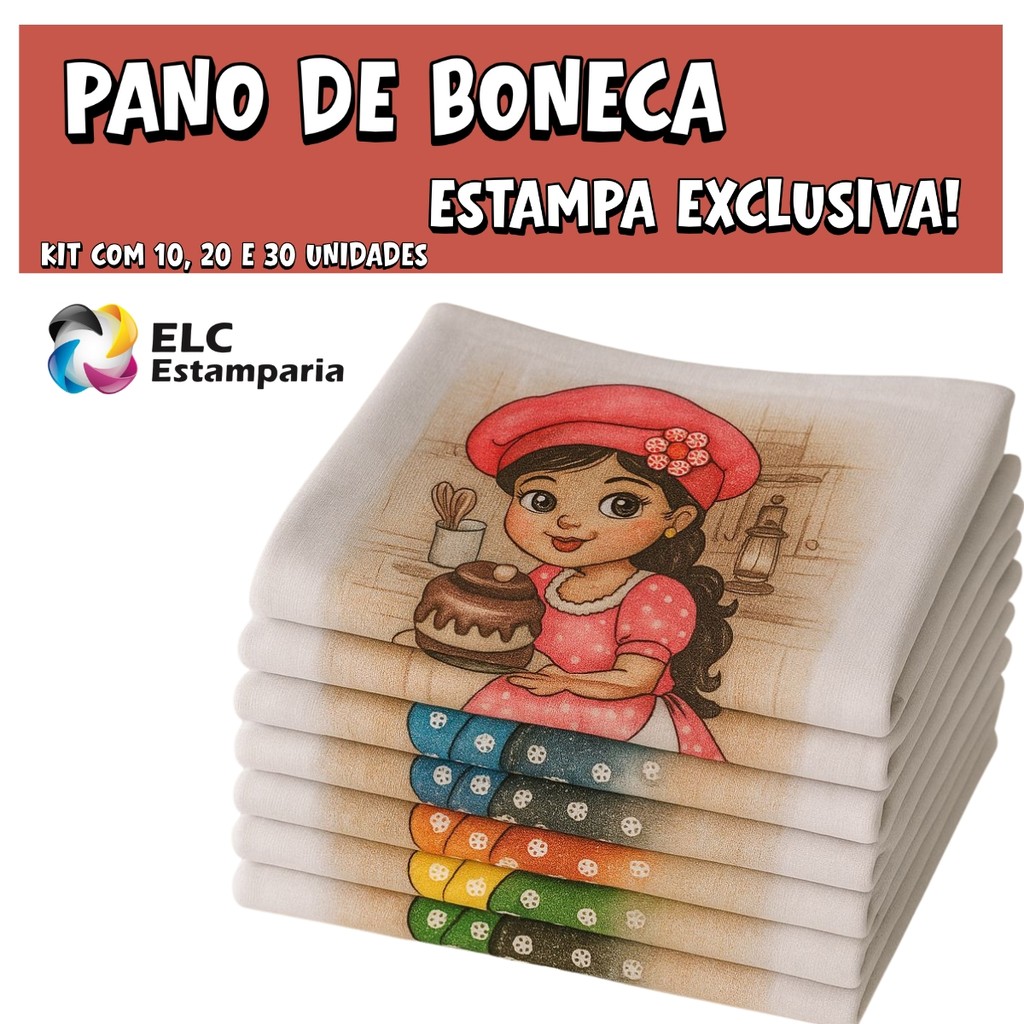 Kit 10 Panos De Boneca Confeiteira Estampa Exclusiva Limpeza e Decoração na Cozinha 100% Algodão