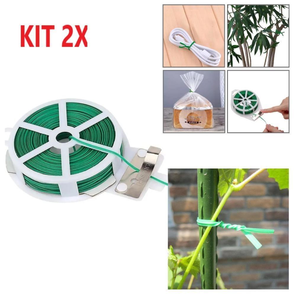 KIT 2 ROLOS FIO ARAMADO ORQUIDEA ARAME ENCAPADO JARDINAGEM PLANTAS COM CORTADOR FECHAR SACOS AMARRAR 20M PRENDEDOR ORGAN