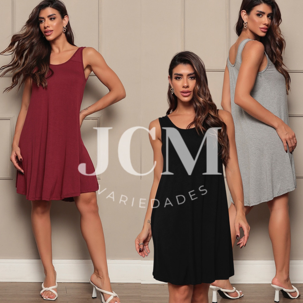 Vestido Feminino Regata Curto em Viscolycra Liso e Elegante em Oferta na Shopee