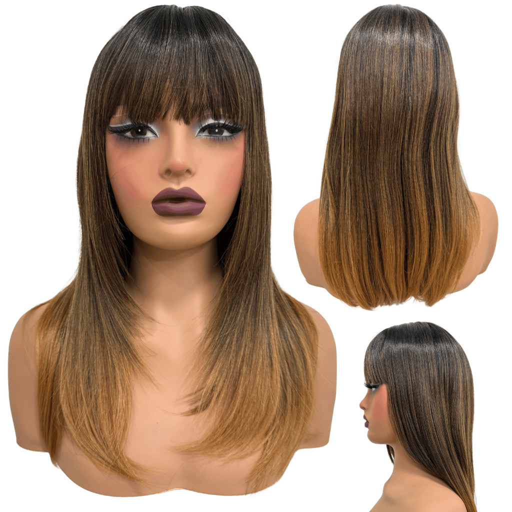Peruca lisa repicada com franja 45cm castanho ombr RT2/4/27S