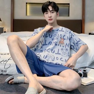 Novo estilo pijamas masculinos verão fino Shorts de manga curta verão adolescente estudante solto terno Loungewear202511