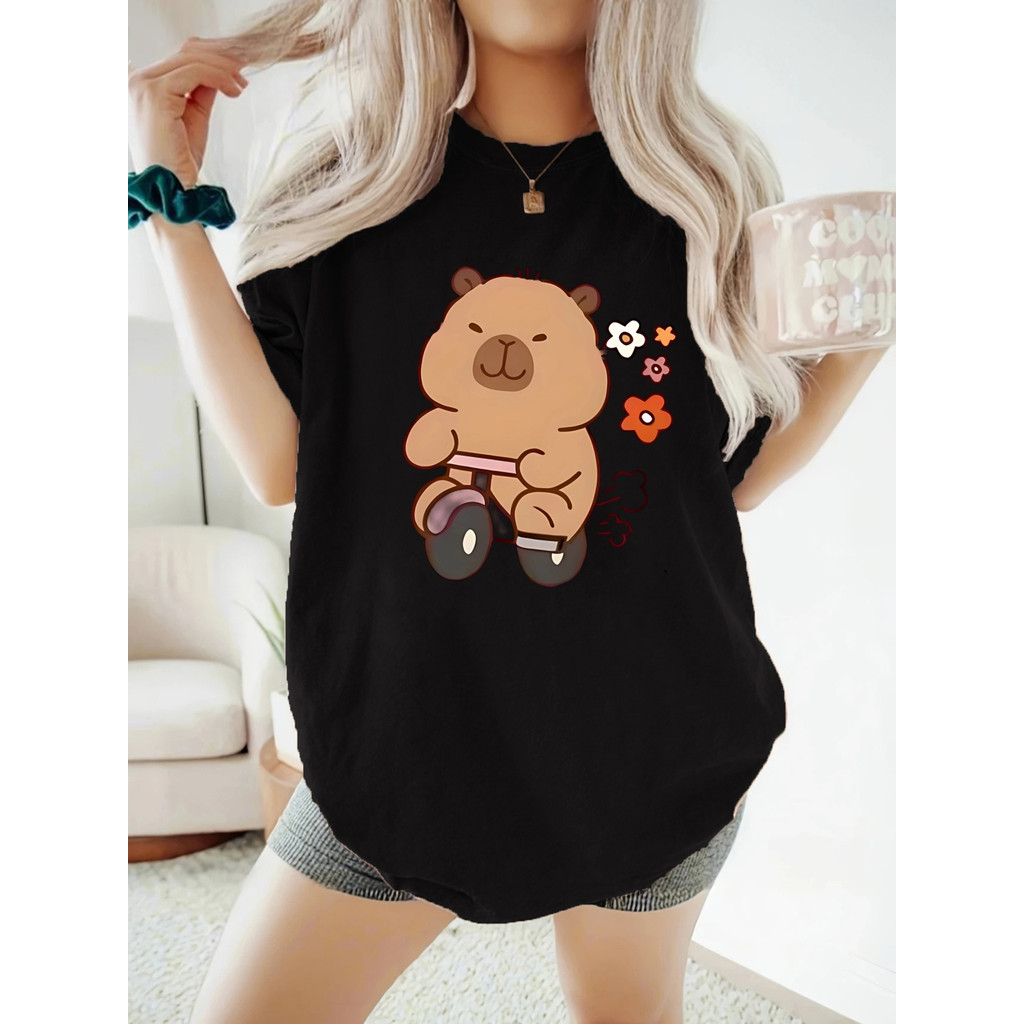 BR.Moonlight Camiseta Feminina Capivara Kapilava Animal Fofa Estilosa Confortável Casual