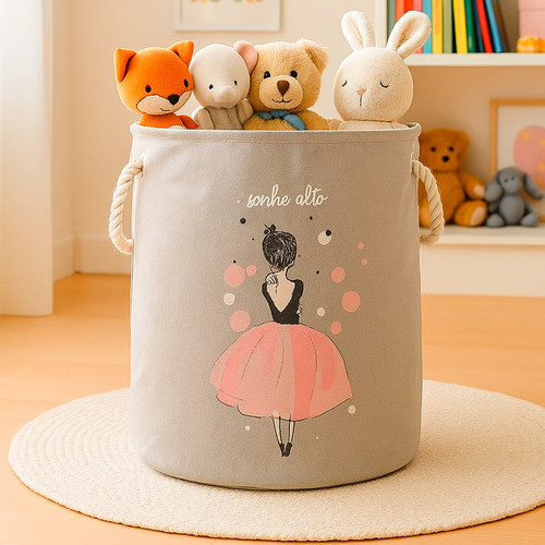 Cesto De Roupa Suja com Alça Para Brinquedos Infantil Dobrável Lavanderia Multiuso Menina
