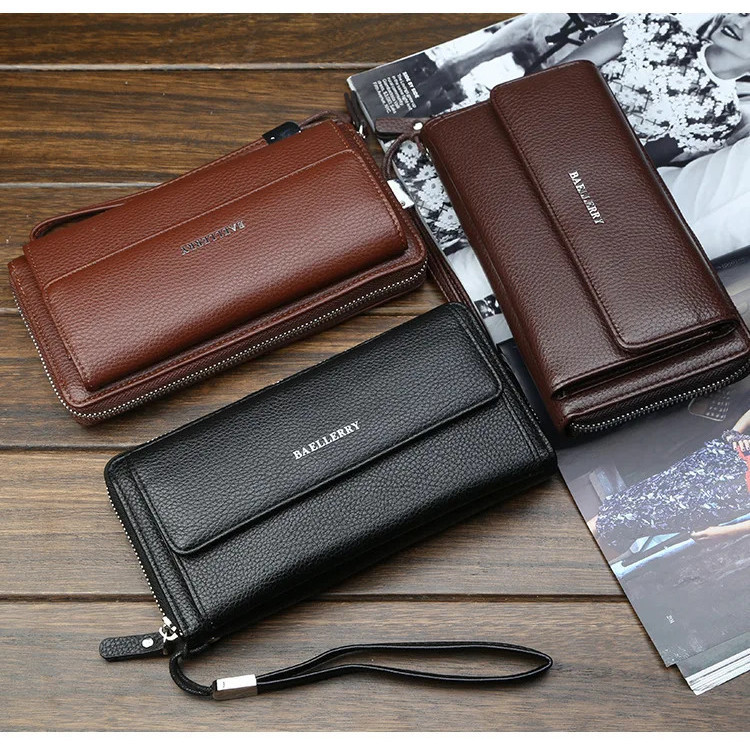 Carteira Masculina PU Clutch New Business Casual De Grande Capacidade Com Textura De Lichia E Porta-Cartões