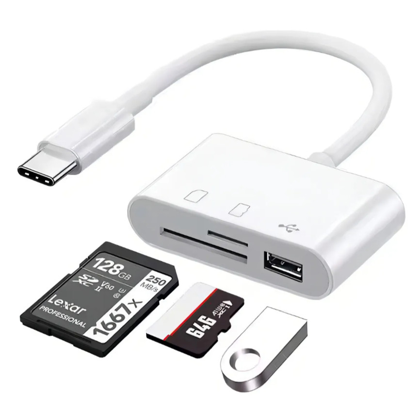 Adaptador Tipo-c Leitor De Cartão Sd, Tf E Usb Wassay Cor Branco em Oferta na Shopee