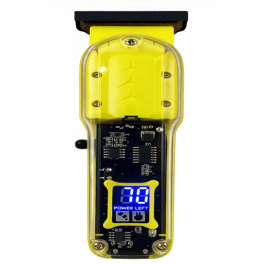 Máquina de Cortar Cabelo Transparente com Visor Digital  Design Moderno, Visor em LED - Cor Amarelo