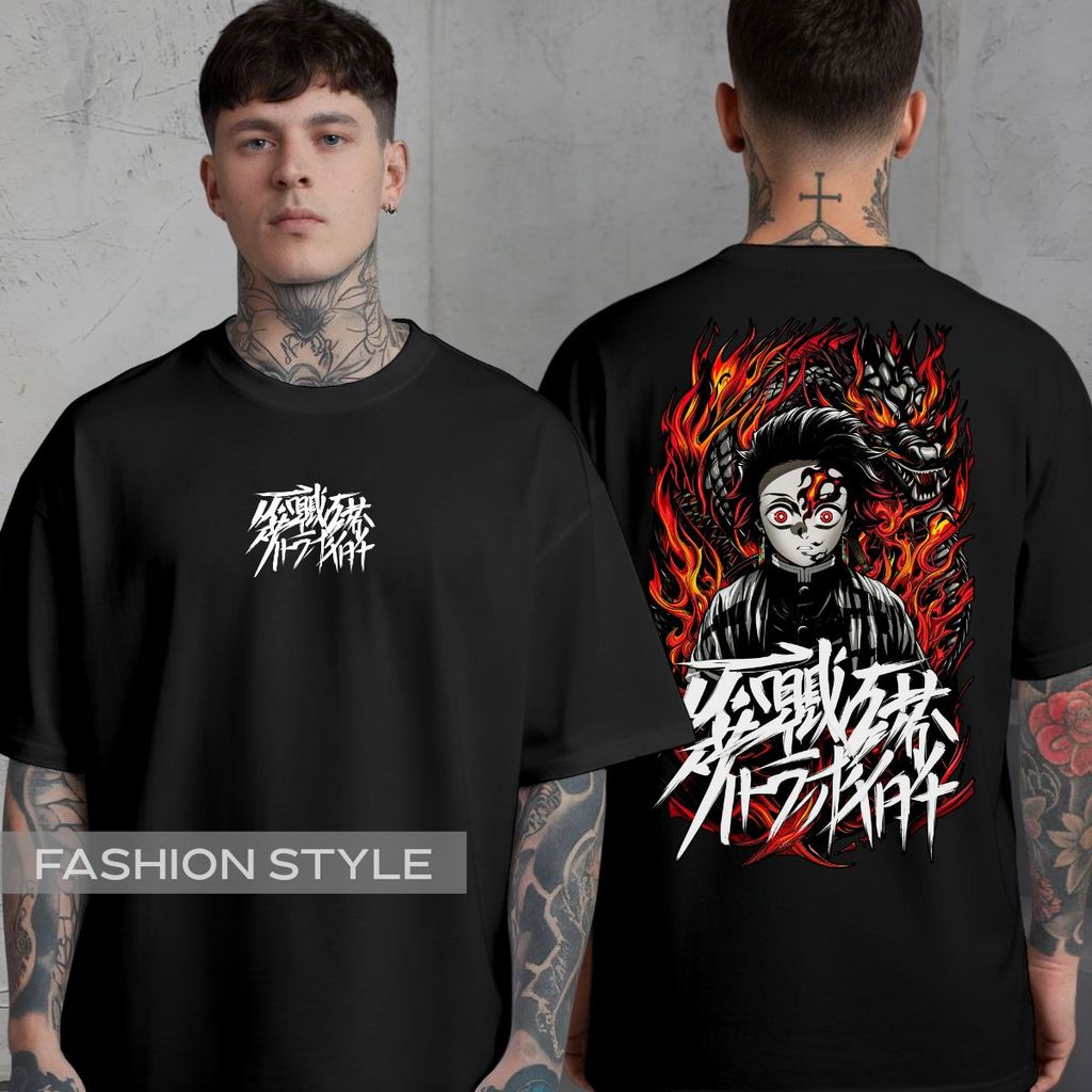 Camiseta Tanjiro Demon Slayer Anime Respiração Do Fogo Katana Camisa Unissex Plus Size Preta